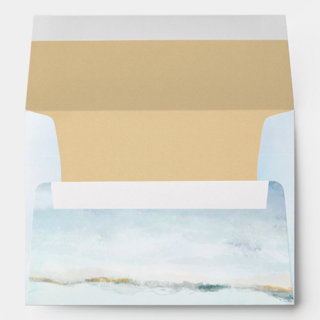 Enveloppe Elégante aquarelle Plage côtière Vagues Mariage (Dos (Bas))