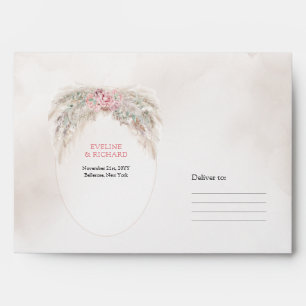 Enveloppe Elégante aquarelle poussiéreuse rose Pampas sauge 
