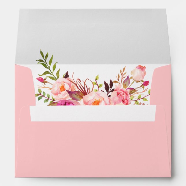 Enveloppe Elégante aquarelle rose Blush Floral Invitation (Dos (Bas))