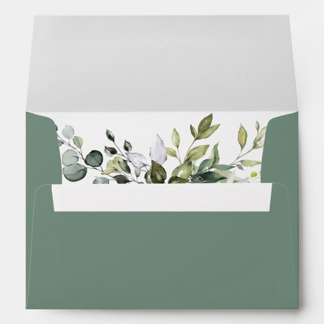 Enveloppe Elégante aquarelle verdure Mariage Sage vert (Dos (Bas))