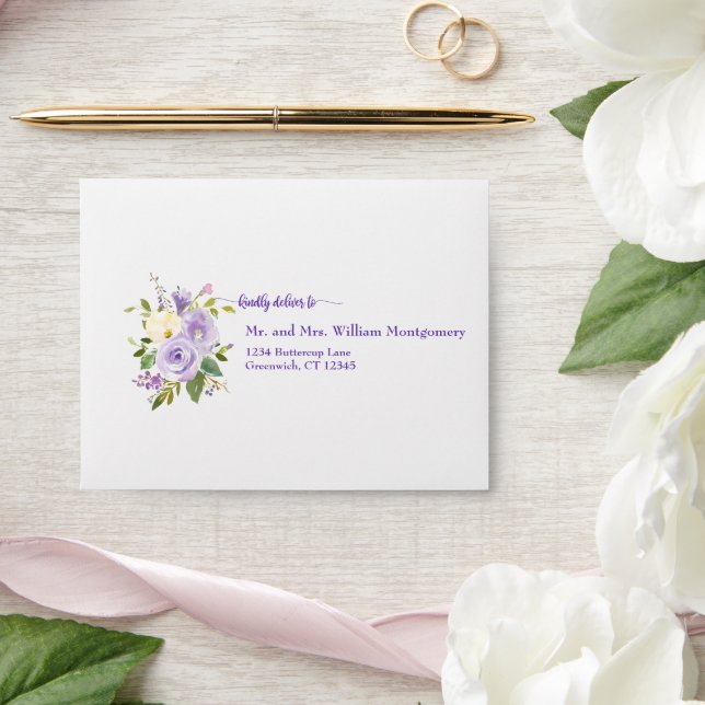 Enveloppe Elégante Aquarelle violette Mariage floral RSVP (Wedding)
