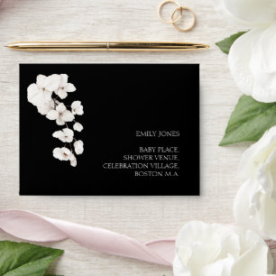Enveloppe Élégante Baby Shower Orchidée Noir et Blanc