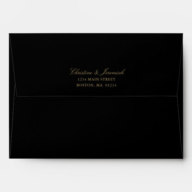 Enveloppe Élégante Black Gold Script Mariage Adresse de reto (Dos (Haut rabat))