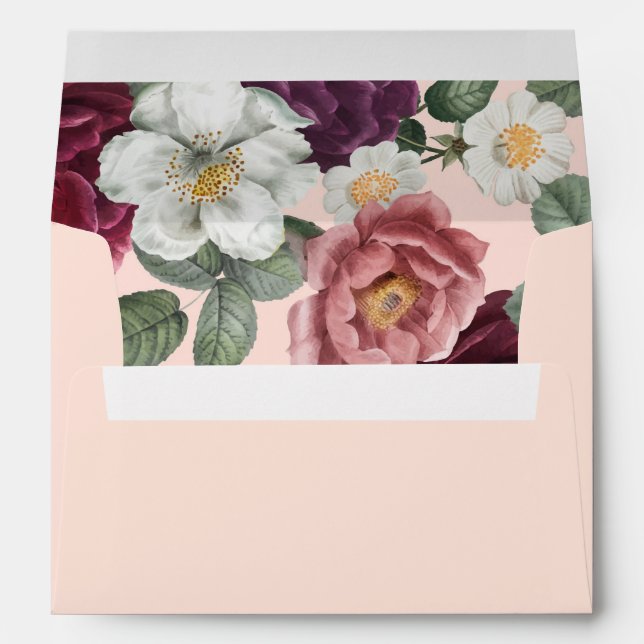 Enveloppe Elégante Bourgogne et Fleurs roses (Dos (Bas))