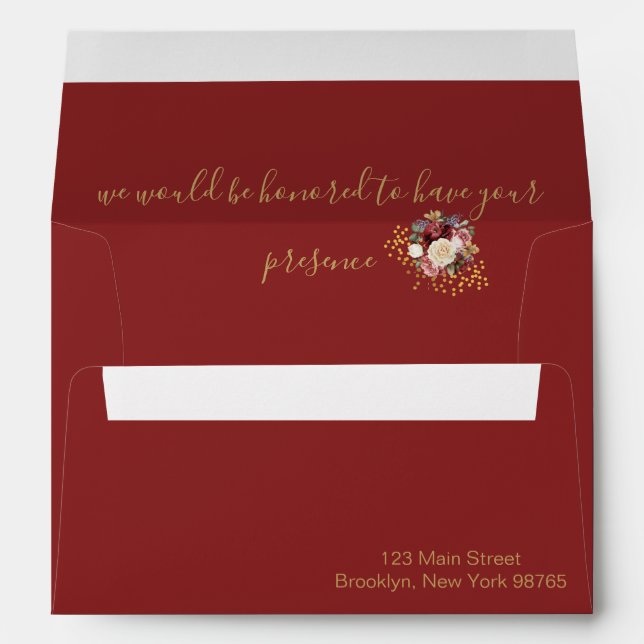 Enveloppe Elégante Bourgogne Rouge Blush Rose Gold Invitatio (Dos (Bas))