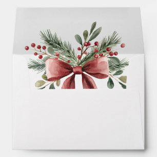 Enveloppe Elégante Bow Aquarelle verte Noël moderne