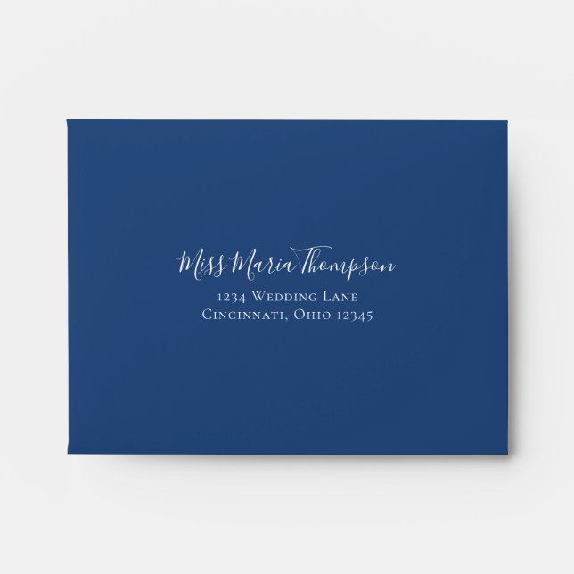 Enveloppe Élégante Calligraphie Bleue Ampersand Invité RSVP (Devant)
