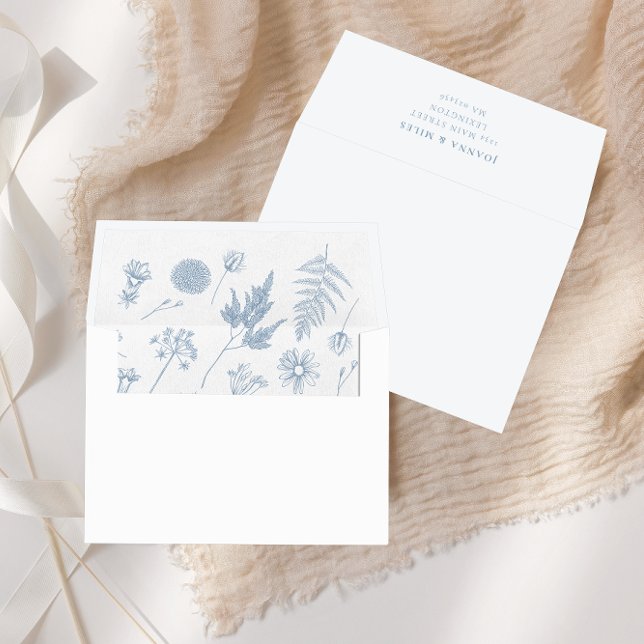 Enveloppe Élégante calligraphie Botanique Dusty Blue Mariage (Créateur téléchargé)
