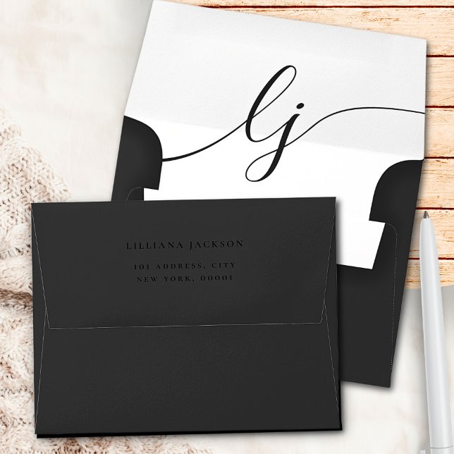 Enveloppe Élégante calligraphie noire Papeterie personnalisé (Créateur téléchargé)