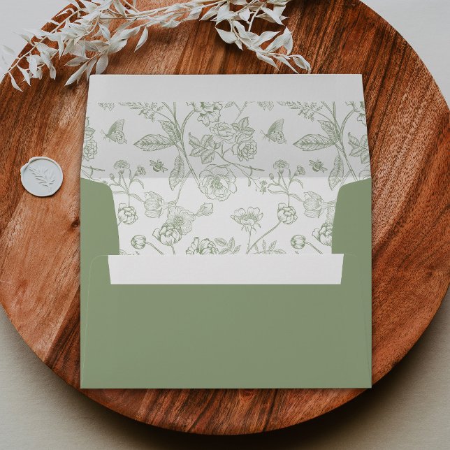 Enveloppe Élégante Chinoiserie verte Victorian Floral Mariag (Créateur téléchargé)