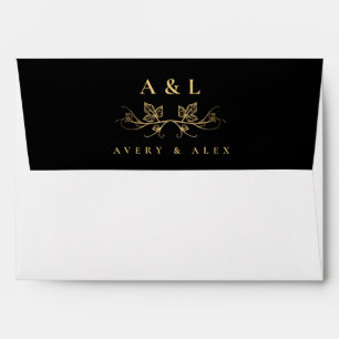 Enveloppe Elégante Cimetière Mariage de Monogramme d'or noir