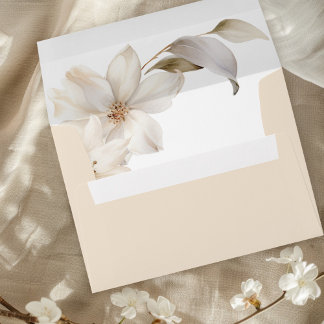 Enveloppe Elégante couleur beige et blanche Mariage floral