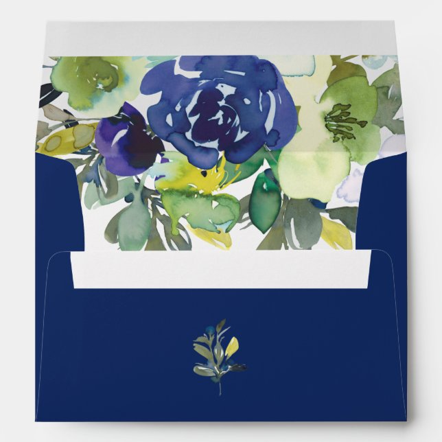 Enveloppe Elégante couleur marine Mariage floral bleu (Dos (Bas))