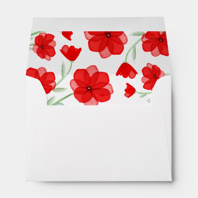 Enveloppe Elégante couleur rouge Pavot floral blanc (Dos (Bas))