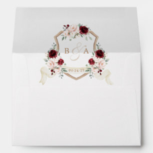 Enveloppe Élégante crête Mariage Bourgogne Florale Broussail