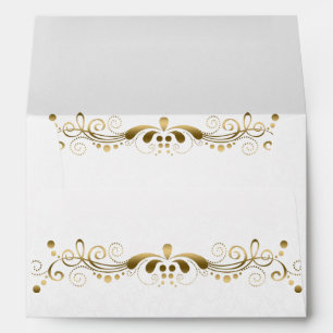 Enveloppe Elégante dentelle d'or Floral avec Damas blanches 