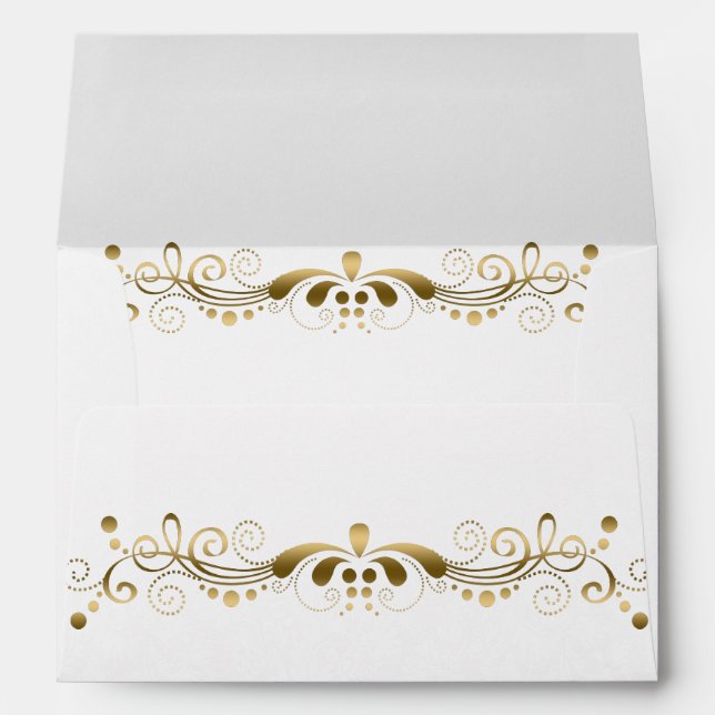 Enveloppe Elégante dentelle d'or Floral avec Damas blanches  (Dos (Bas))