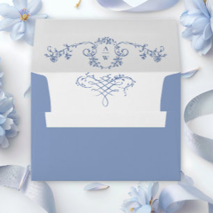 Enveloppe Elégante Dusty Blue Jardin Français Fleurs de Mari