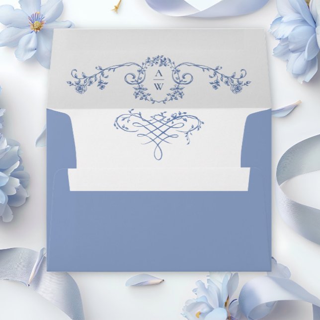 Enveloppe Elégante Dusty Blue Jardin Français Fleurs de Mari (Créateur téléchargé)