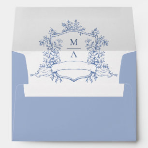 Enveloppe Elégante Dusty Blue Toile Français Fleurs de Maria