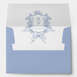 Enveloppe Elégante Dusty Blue Toile Français Fleurs de Maria