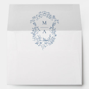 Enveloppe Elégante Dusty Blue Toile Français Fleurs de Maria