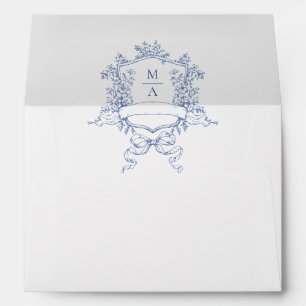 Enveloppe Elégante Dusty Blue Toile Français Fleurs de Maria