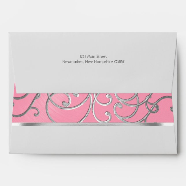 Enveloppe élégante en fibre rose et argent (Dos (Haut rabat))