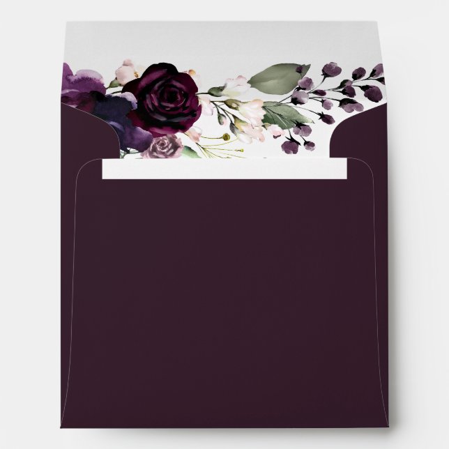 Enveloppe Elégante Fête des mariées d'aquarelle pourpre prun (Dos (Bas))