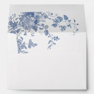 Enveloppe Elégante Fleurs de Jardin Bleues