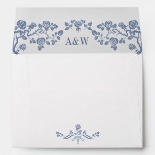 Enveloppe Elégante Fleurs de Jardin Bleues