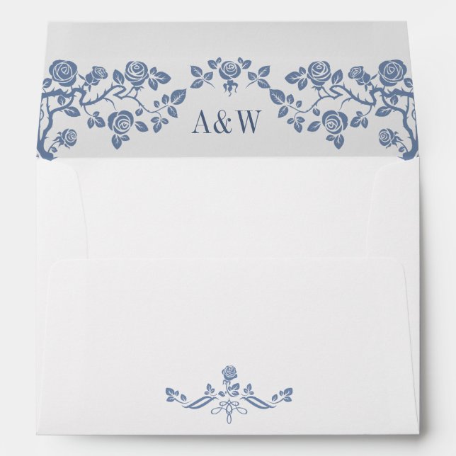 Enveloppe Elégante Fleurs de Jardin Bleues (Dos (Bas))