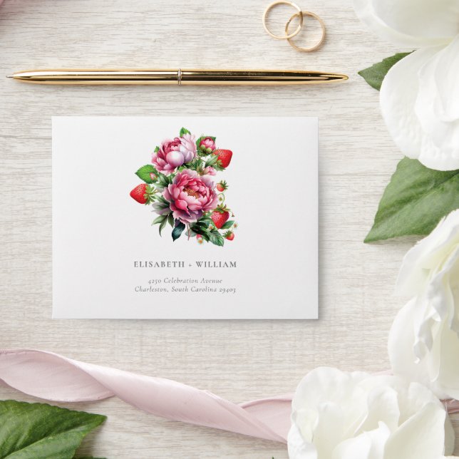 Enveloppe Elégante fraise et pivoines Mariage d'été (Wedding)