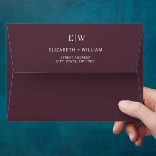 Enveloppe Elégante laque simple cerise, Mariage Monogramme