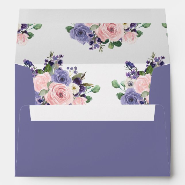 Enveloppe Élégante Lavande rose vierge violet Mariage floral (Dos (Bas))