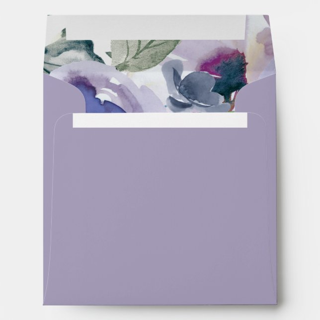 Enveloppe Elégante Lilac Dusty Blue Watercolor Carré Floral (Dos (Bas))