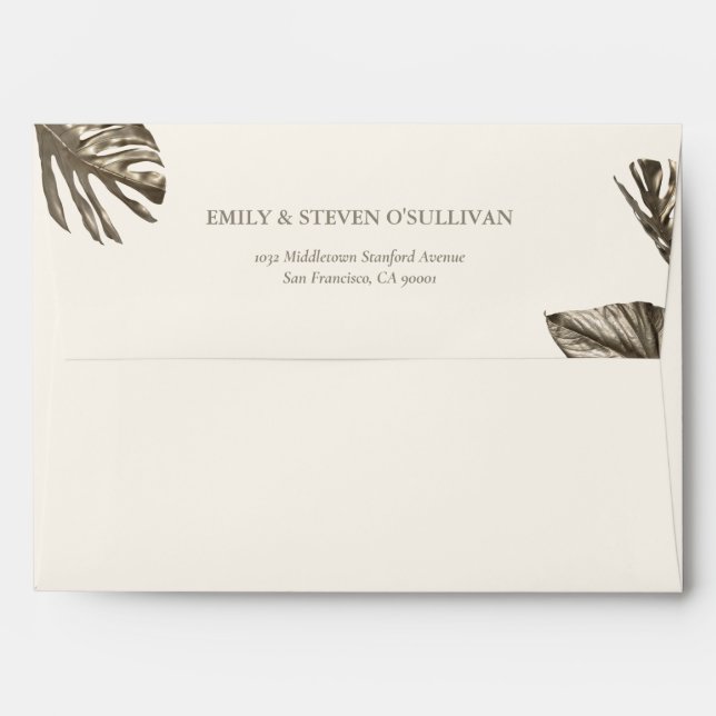 Enveloppe Élégante Mariage de Champagne Feuille d'or (Dos (Haut rabat))