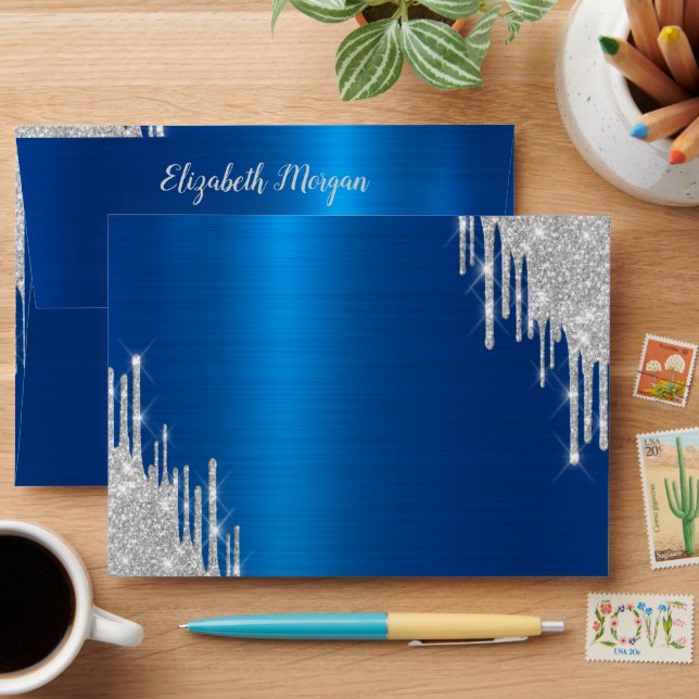 Enveloppe Elégante Parties scintillant Argent Drivers Blue M (Desk)