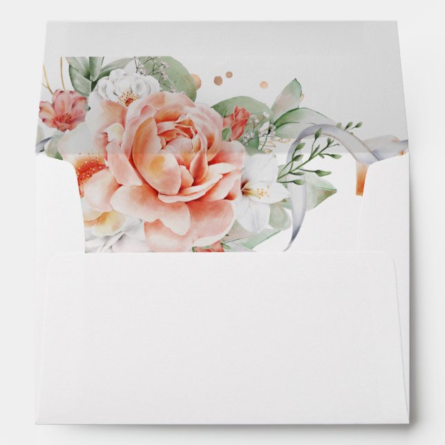 Enveloppe Elégante Peach Aquarelle Florale (Dos (Bas))