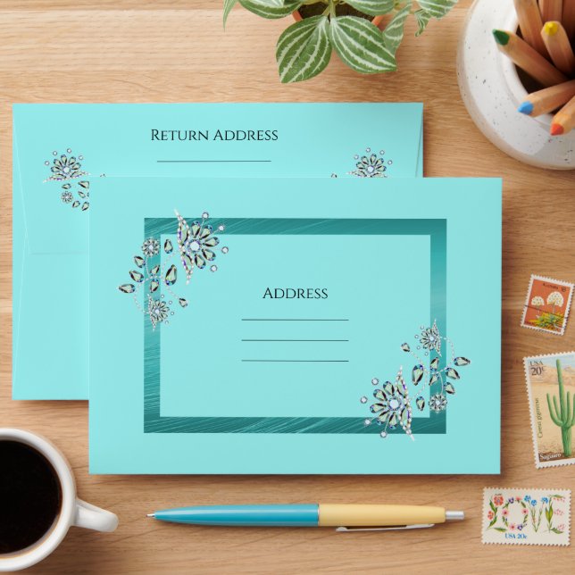 Enveloppe Elégante pierre en argent et Mariage Turquoise fro (Desk)