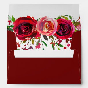 Enveloppe Élégante Red Roses Bourgogne Mariage
