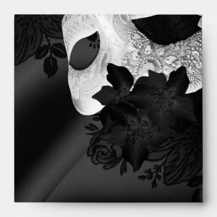 Enveloppe Elégante Soie Noire Florale & Dentelle Masquerade
