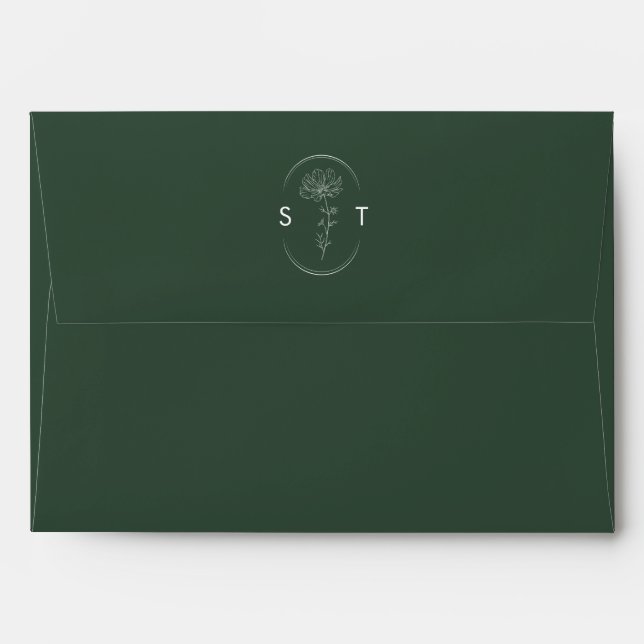 Enveloppe Élégante terre cuite et verte avec Fleur Cosmos (Dos (Haut rabat))