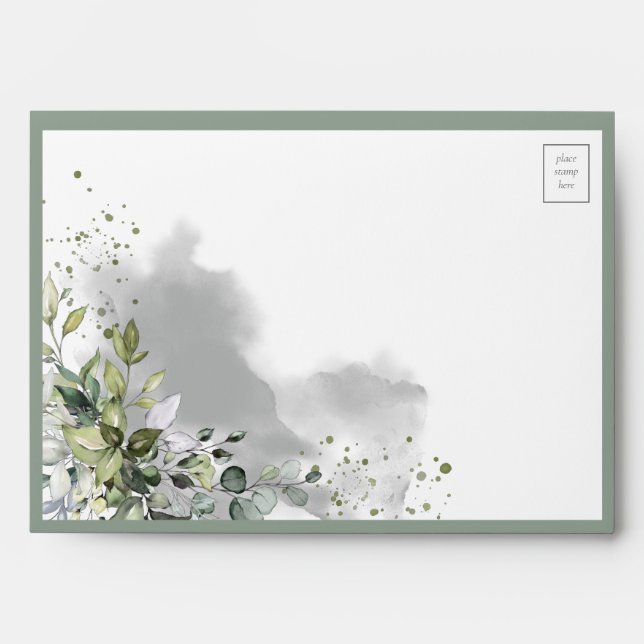 Enveloppe Élégante verdure botanique Boucle d'aquarelle fleu (Devant)