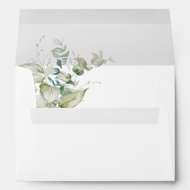 Enveloppe Elégante verdure Eucalyptus Mariage blanc (Dos (Bas))