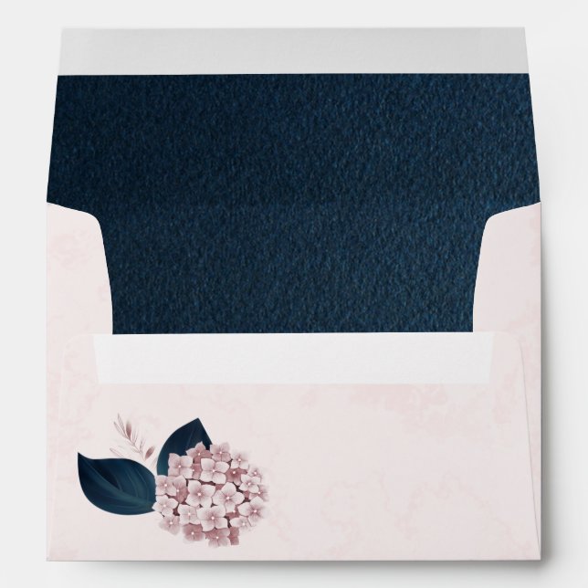 Enveloppe élégantes fleurs roses poussiéreuses bleu marine f (Dos (Bas))