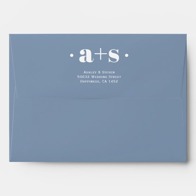 Enveloppe Élégantes initiales bleu poussiéreux, mariage roux (Dos (Haut rabat))