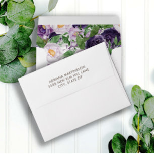 Enveloppe Élégantes pivoines florales aquarelles violettes