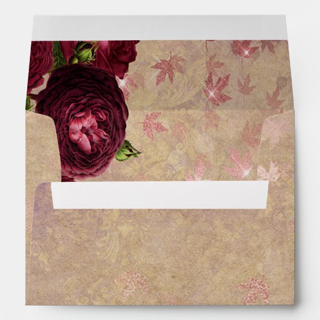 Enveloppe Élégantes Roses Rouges Tombant Feuilles (Dos (Bas))