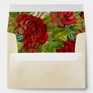 Enveloppe Élégantes roses rouges vintage crème beige Anniver